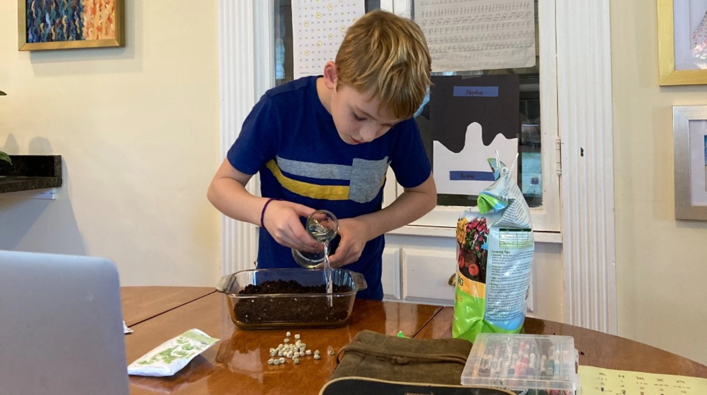 Modern Montessori classroom with students engaged in learning activities
